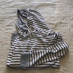 White and Black Striped Double Hoodie